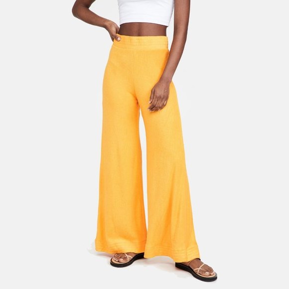 NWT SIMON MILLER GOLDEN YELLOW RETRO LOA WIDE LEG TERRY CLOTH PANTS SIZE SMALL - Picture 1 of 11